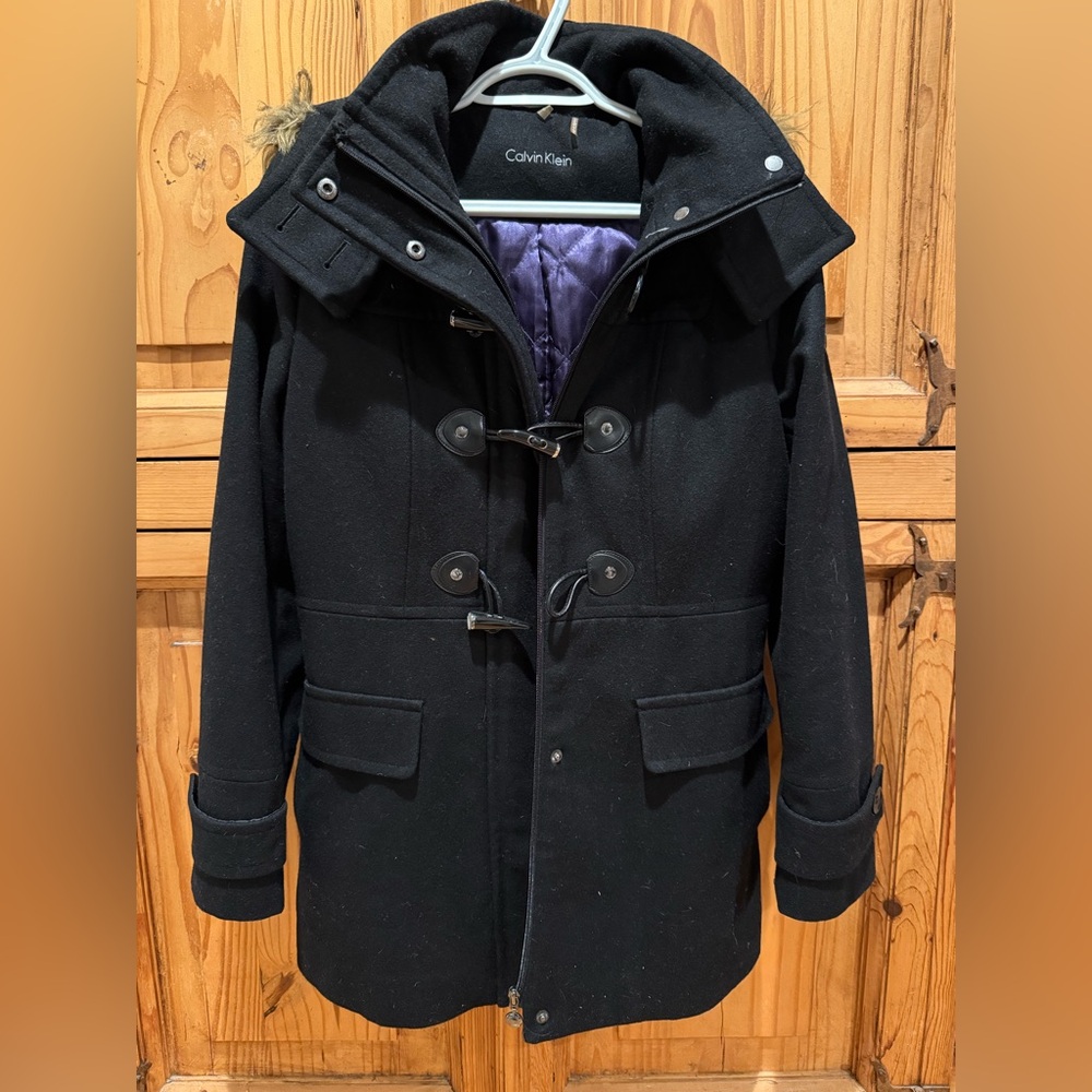 Calvin Klein black wool hooded coat